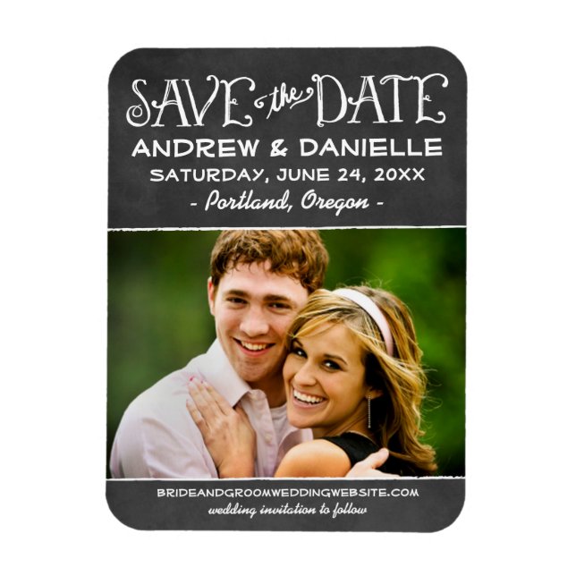 Rustic Script Chalkboard Photo Save the Date Magnet (Vertical)