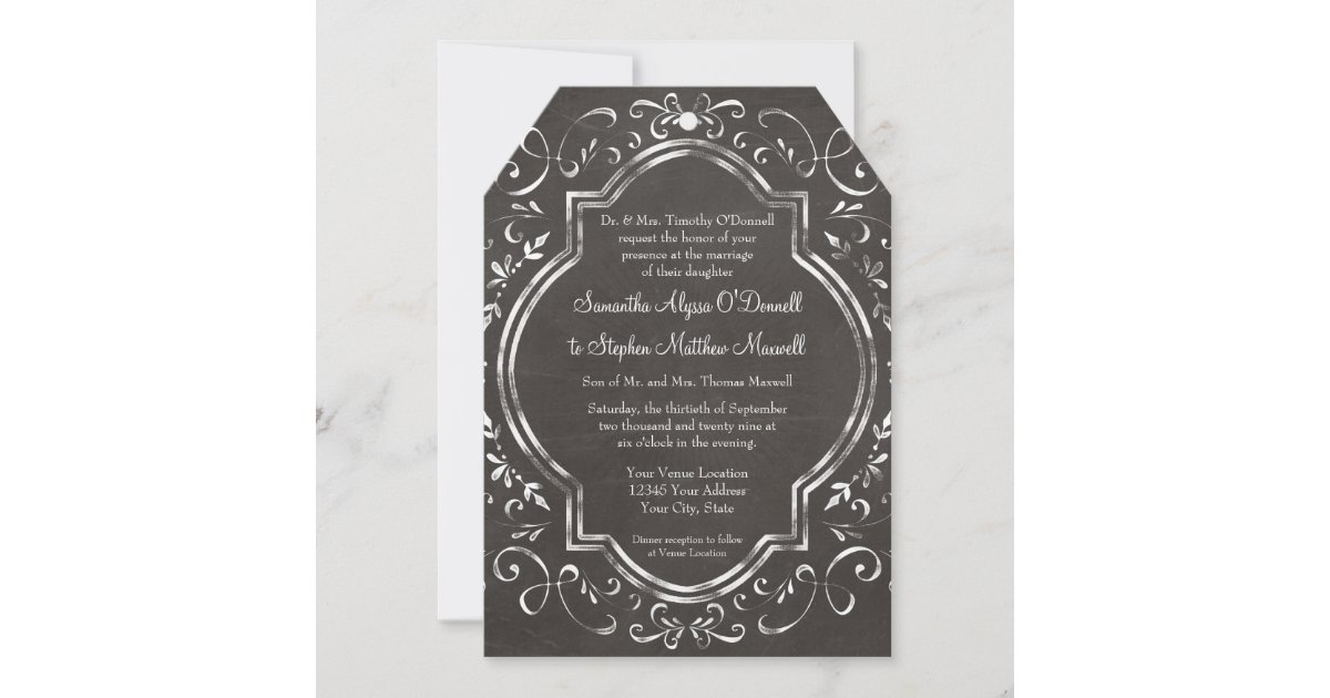 Rustic Script Chalkboard Quatrefoil Arabesque Invitation Zazzle