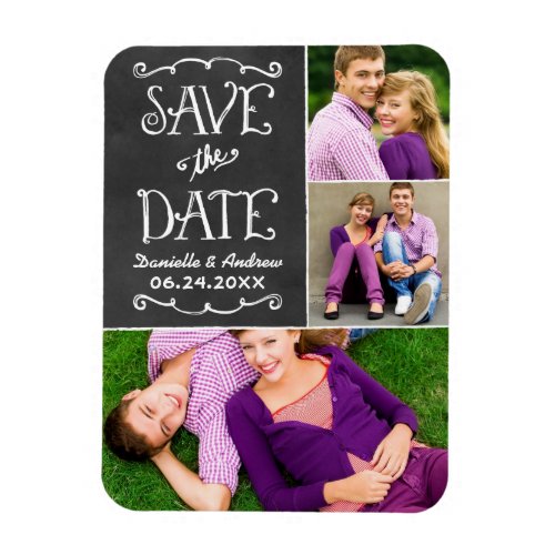 Rustic Script Chalkboard Save the Date Photo Black Magnet