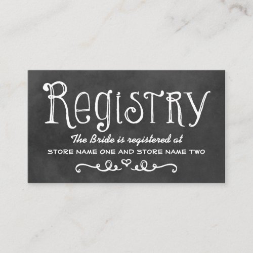 Bridal Registry Card | Black Chalkboard Charm Double-Sided Standard Business Cards (Pack Of 100)