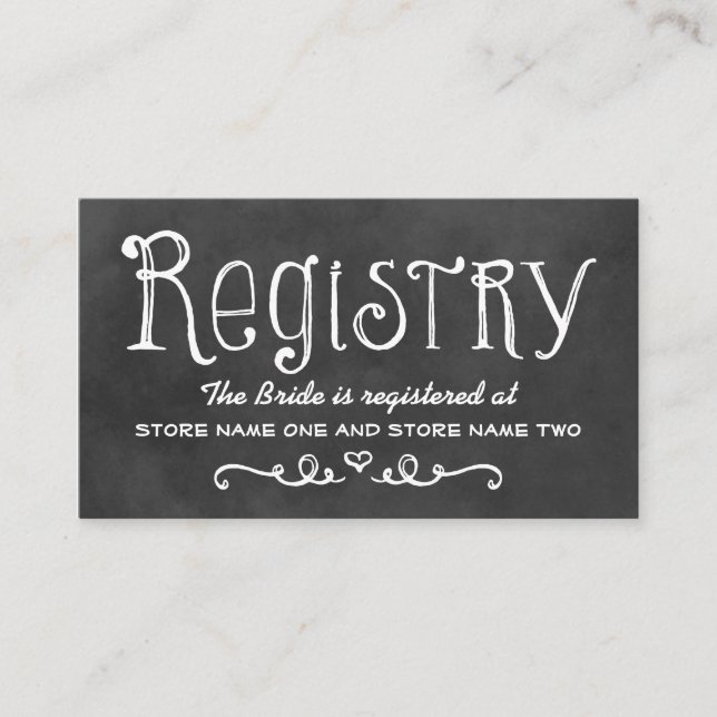 Rustic Script Chalkboard Wedding Black Registry Enclosure Card (Front)