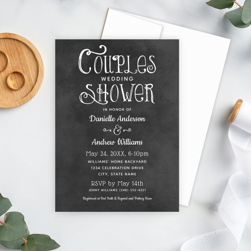 Rustic Script Chalkboard Wedding Couples Shower Invitation