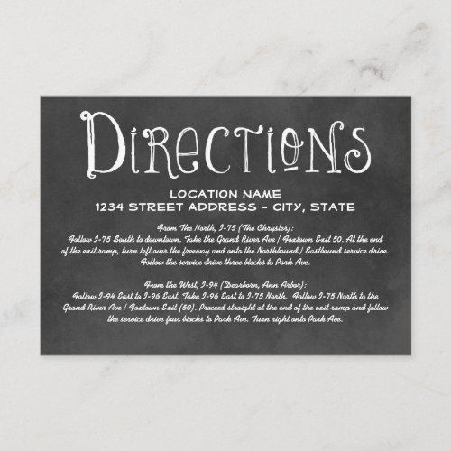 Directions Card | Black Chalkboard Charm