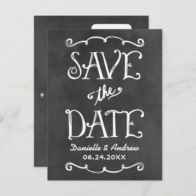 Rustic Script Chalkboard Wedding Save the Date Announcement Postcard (Front/Back)