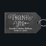 Rustic Script Chalkboard Wedding Thank You Black Gift Tags<br><div class="desc">Charming chalkboard cardstock favor tags feature "Thank You" with a custom wedding monogram in handwritten style fonts that have a white chalk appearance. Background has a rustic black board textured appearance.</div>