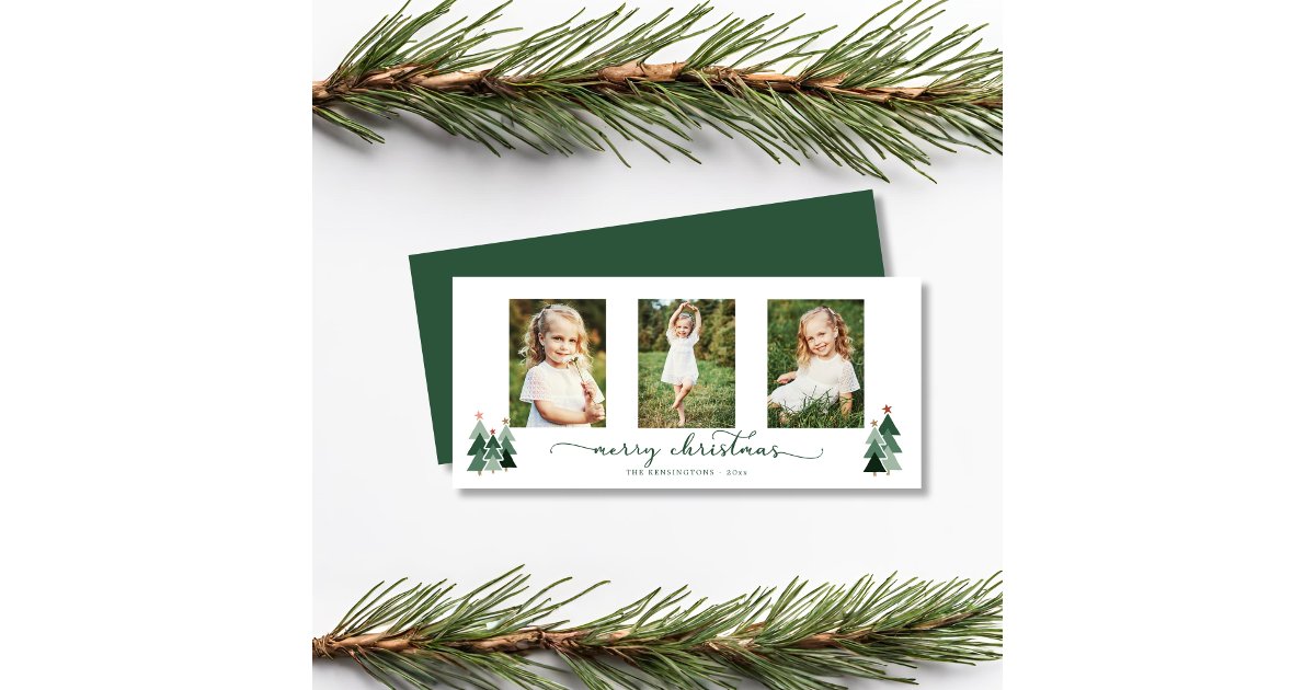 Rustic Script Christmas Trees Holiday 3 Photo | Zazzle