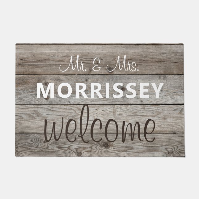Rustic Script Classic Last Name Welcome Doormat (Front)