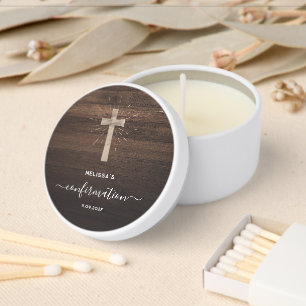 Rustic Script Confirmation Ceremony Church Cross Mini Candle Favors