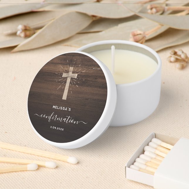 Rustic Script Confirmation Ceremony Church Cross Mini Candle Favors (Insitu)