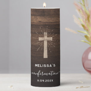 Rustic Script Confirmation Ceremony Church Cross Pillar Candle