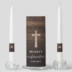 Rustic Script Confirmation Ceremony Church Cross Unity Candle Set