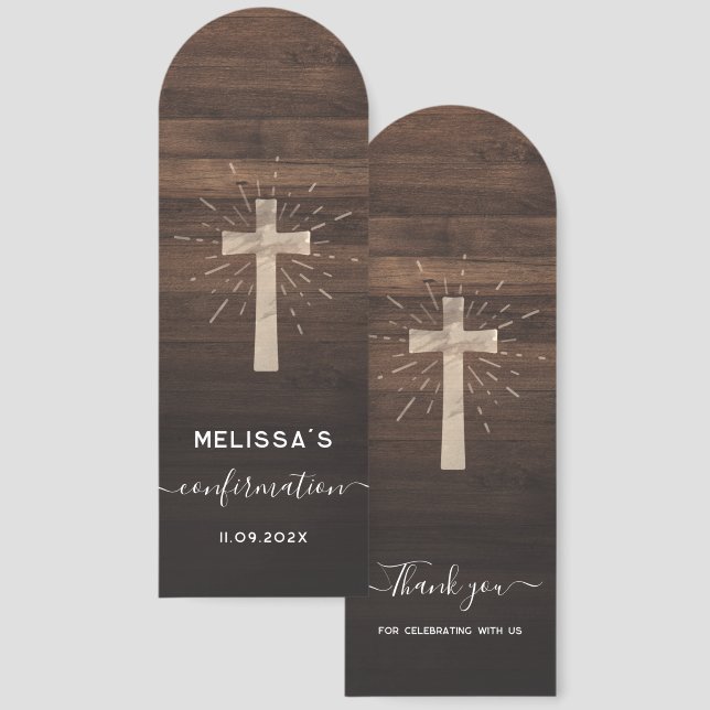 Rustic Script Confirmation Ceremony Modern Cross Bookmarks (Front & Back)