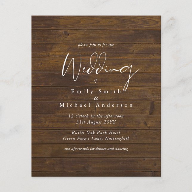 Rustic Script Country Barn Woodland Budget Wedding (Front)