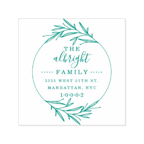 Rustic Script  Cute Wreath Family Return Address Self_inking Stamp