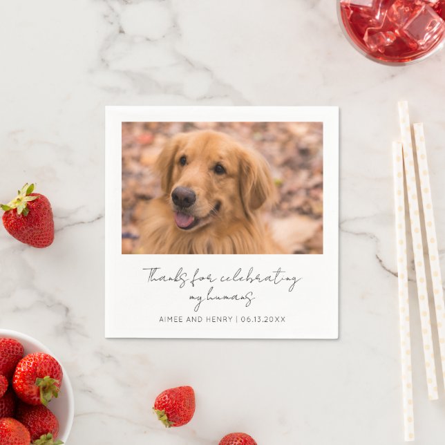 Rustic Script Dog Photo Modern Wedding Napkins (Insitu)