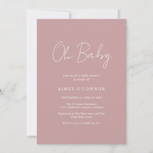 Rustic Script Dusty Rose Simple Girl Baby Shower Invitation