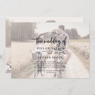 Rustic Script Faded Horizontal Photo Wedding Invitation