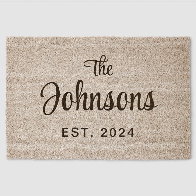 Rustic Script Family Name  Fiber Doormat (Front)