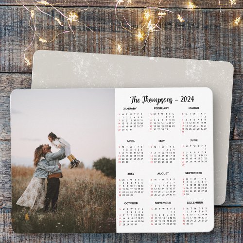 Rustic Script Family Photo 2024 Calendar 12 Month  Holiday Card