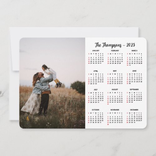 Rustic Script Family Photo 2025 Calendar 12 Month  Holiday Card