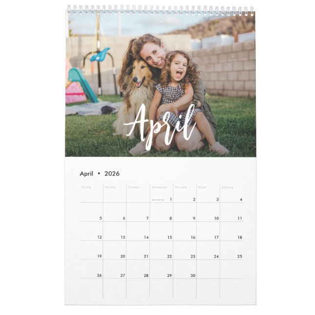 rustic script family photo calendar (Apr 2026)