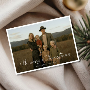 Rustic Script Family Photo Merry Christmas Card