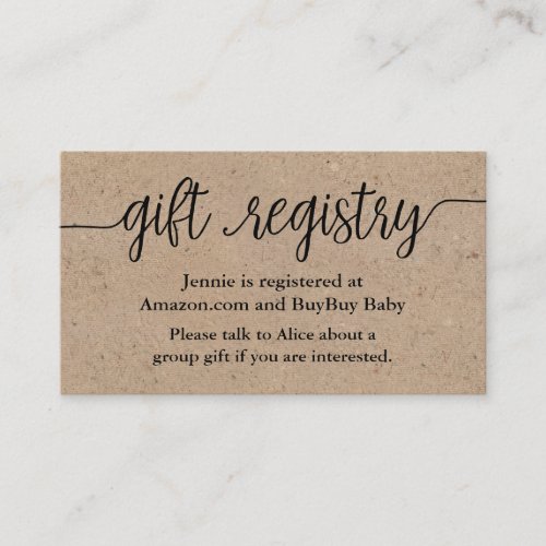 Rustic Script Gift Registry Shower Insert Card