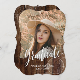 Rustic Script Gold Bokeh Photo Graduation Invitation