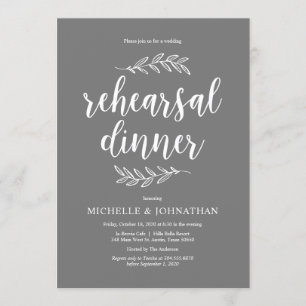 Rustic Script, Grey, Wedding Rehearsal Dinner Invitation