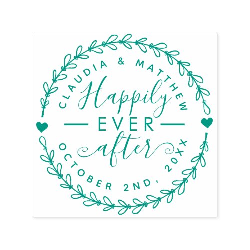 Rustic Script Happily Ever After Wedding Date Self_inking Stamp