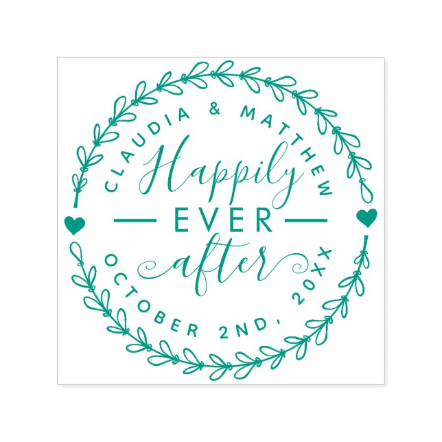 Rustic Script "Happily Ever After" Wedding Date Self-inking Stamp (Design)