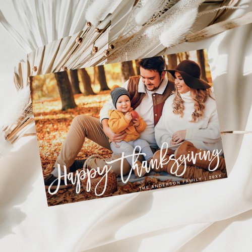 Rustic script Happy Thanksgiving photo Postcard