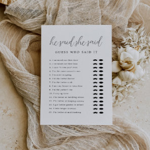 Rustic Script He Said She Said Bridal Shower Game