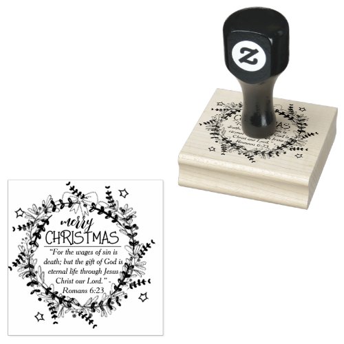 Rustic Script Holly Christmas Rubber Stamp