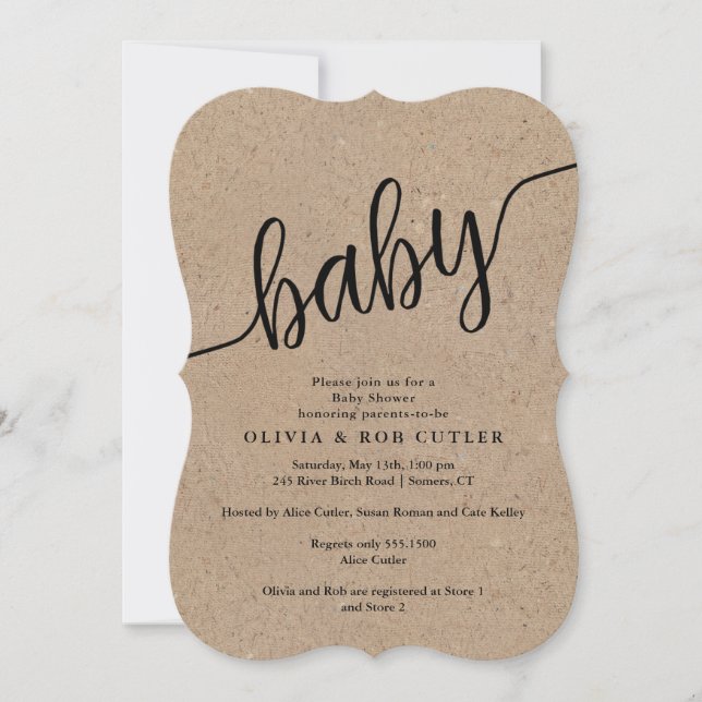 Rustic Script Kraft Baby Shower Invitation (Front)
