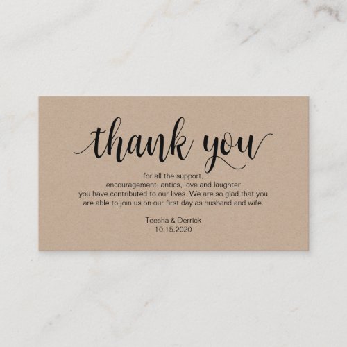 Rustic Script kraft black Wedding Thank you Enclosure Card