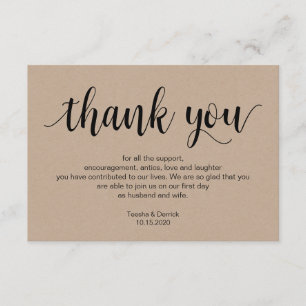 Rustic Script, kraft, black, Wedding Thank you Enclosure Card
