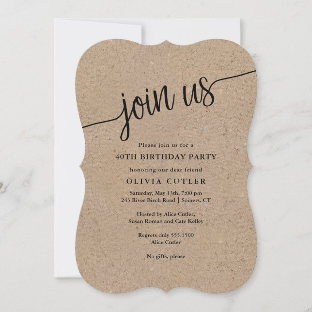 Rustic Script Kraft Join Us Any Occasion Invitation (Front)