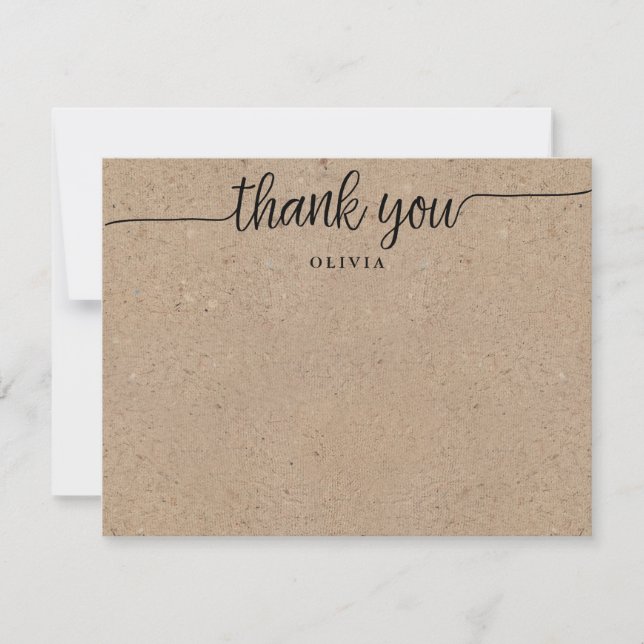 Rustic Script Kraft Thank You Flat Note Card (Front)