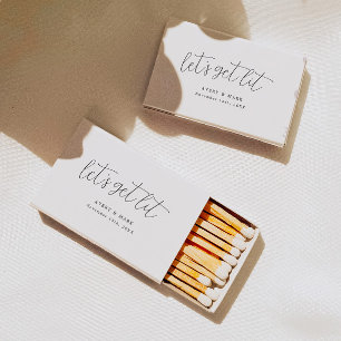 Rustic Script Let's Get Lit Wedding Favor Matchboxes