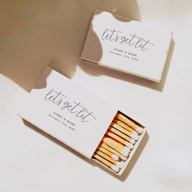 Rustic Script Let's Get Lit Wedding Favor Matchboxes (Creator Uploaded)