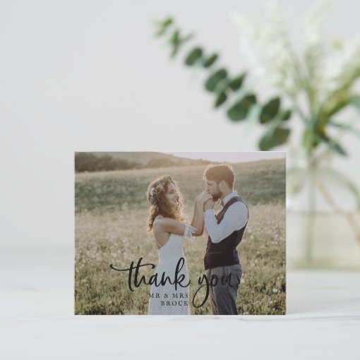Rustic Script Light Photo Wedding Thank You Card | Zazzle