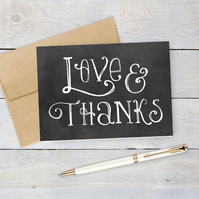 Rustic Script Love and Thanks Chalkboard Wedding Thank You Card (Creator Uploaded)