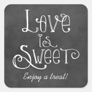 Rustic Script Love is Sweet Chalkboard Wedding Square Sticker