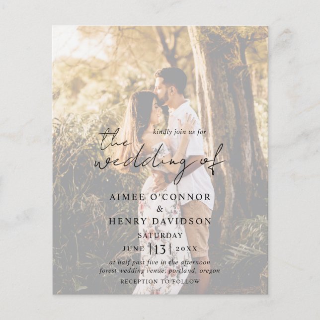 Rustic Script Modern Budget Wedding Invitation Flyer (Front)