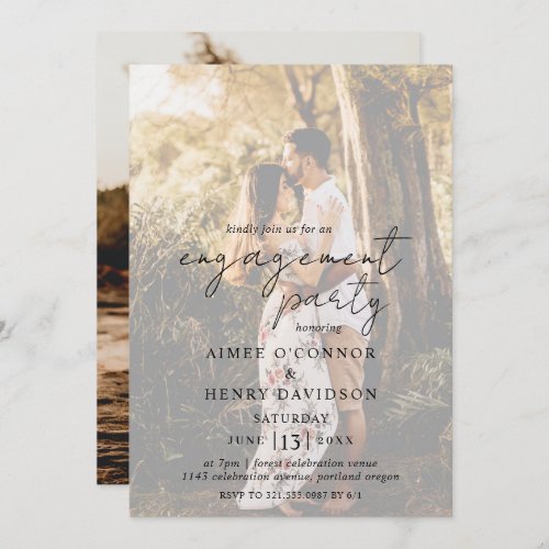 Rustic Script Modern Photo Engagement Party Invitation