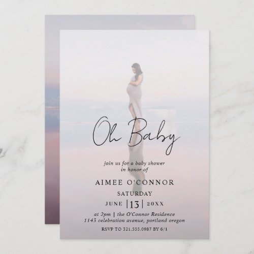 Rustic Script Modern Photo Oh Baby Shower Invitation