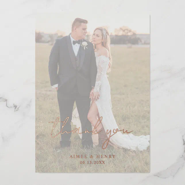 Rustic Script Modern Photo Wedding Thank You Card | Zazzle