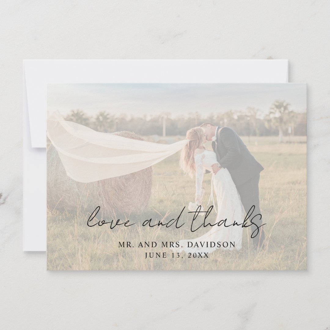 Rustic Script Modern Typography Photo Wedding Thank You Card | Zazzle