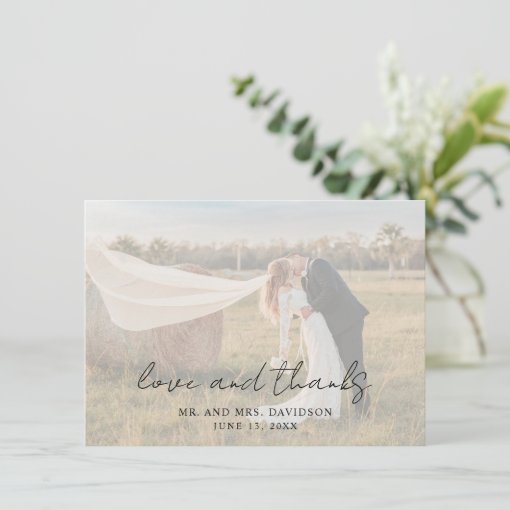 Rustic Script Modern Typography Photo Wedding Thank You Card | Zazzle